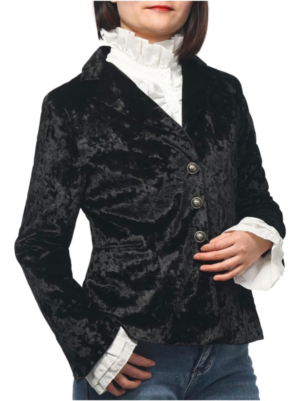 NEW Vintage look Velvet Suit Jacket Pocket Long Sleeve Dressy Coat Retro S